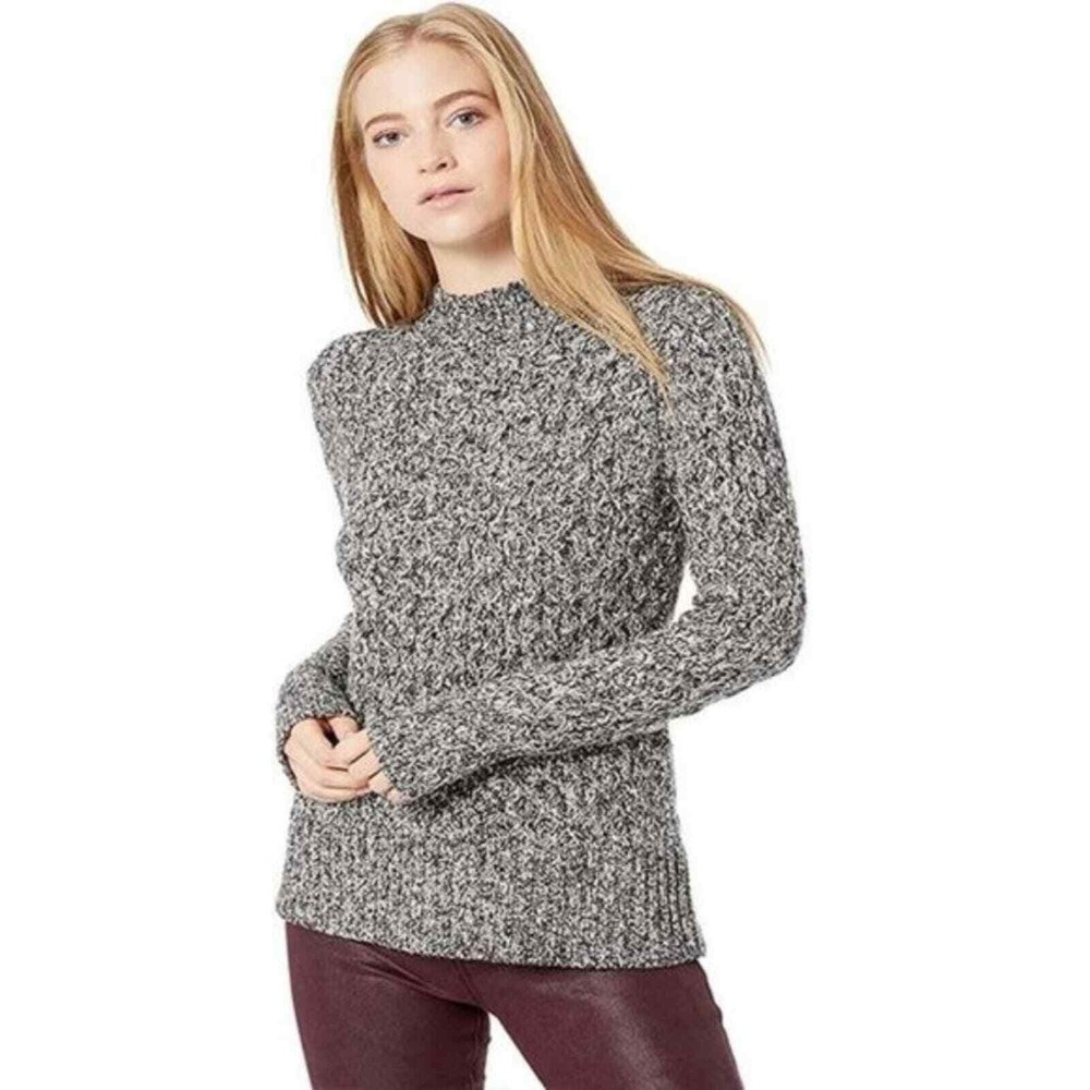 Kasper Mock Neck Marled Knit‎ Sweater Women XS Black White Textured Long Sleeve